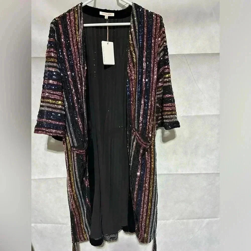 Skies Are Blue Multicolor Sequined Duster Belted Cardigan Sz XS/S Colorful *NEW*